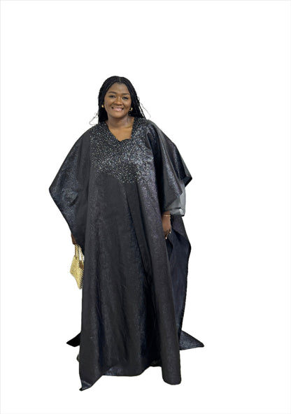 Black Boubou with Grey Organza